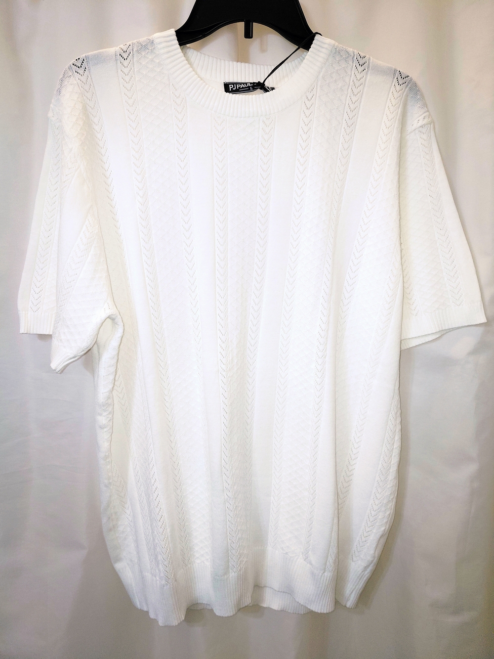 NWT Sz L PJ Paul Jones Textured Cable Knit CrewNeck CREAM Sweater Lightweight